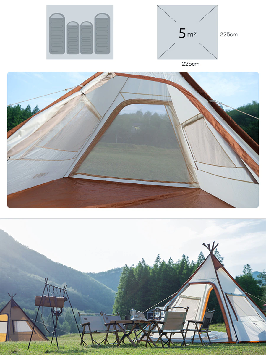 Cheap Goat Tents 4 Person Tent Pyramid Style Hand Made Camping Equipment Oxford Waterproof Material Free Accessories   